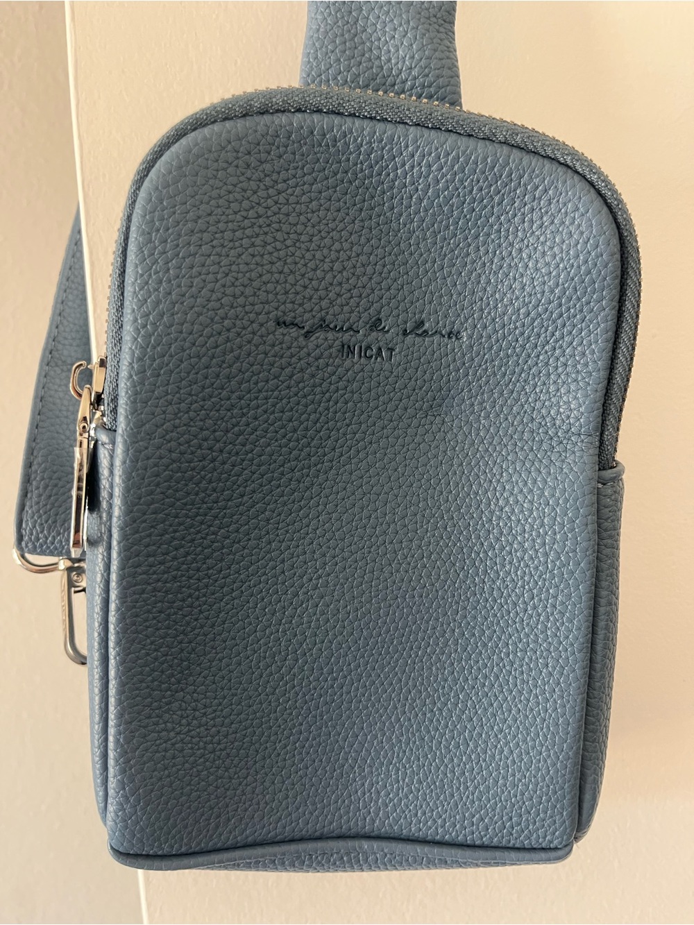 INICAT Pebbled Leather Crossbody Bag in Slate Blue